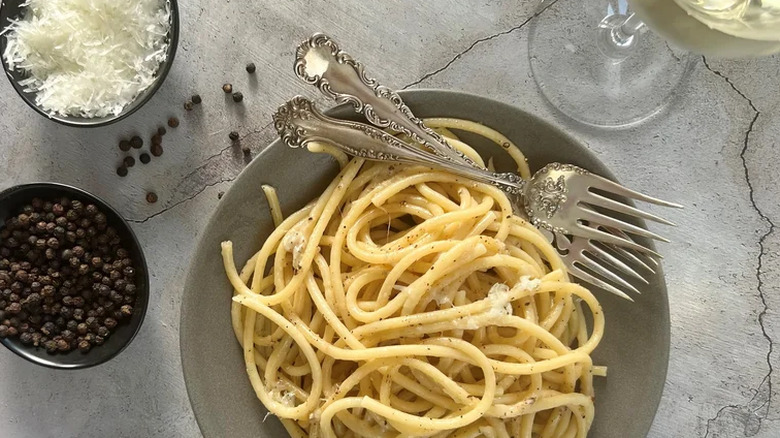 Bowl of pasta with cheese and peppers