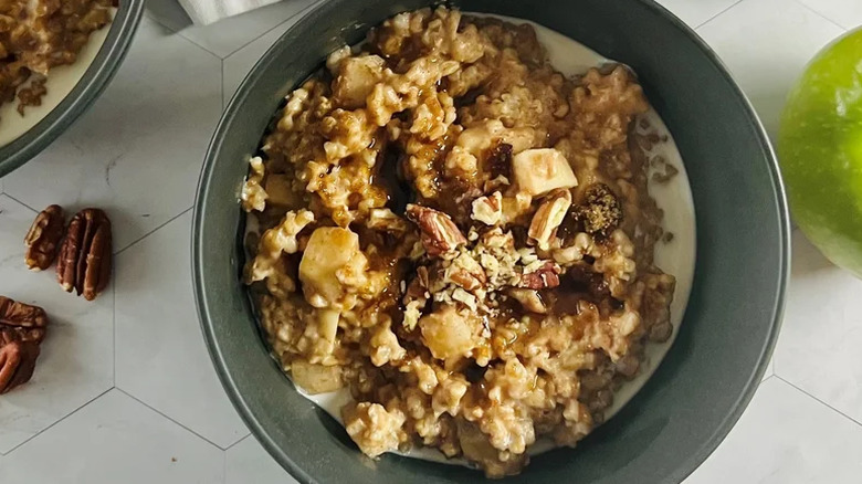 Oatmeal in a bowl with nut topping