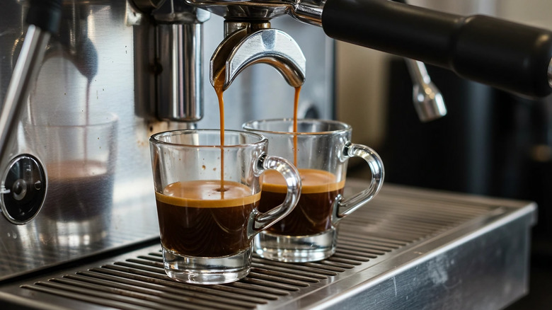 Espresso machine pouring double shot