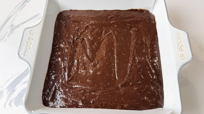 Brownie batter in baking dish