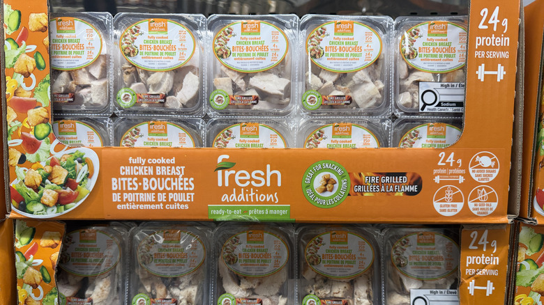 Packages of Fresh Additions Fully Cooked Chicken Breast Chunks in a box