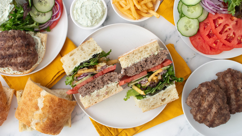 Overhead shot of gyro burger ingredients