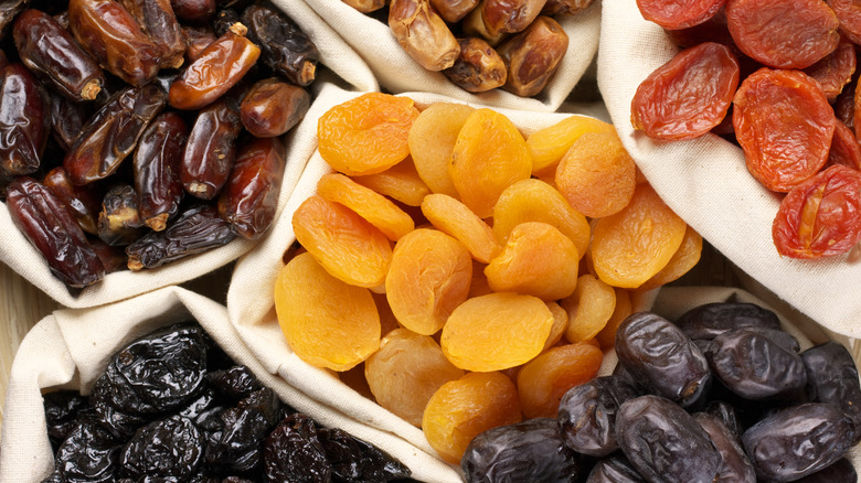 assorted dried fruits in sacks
