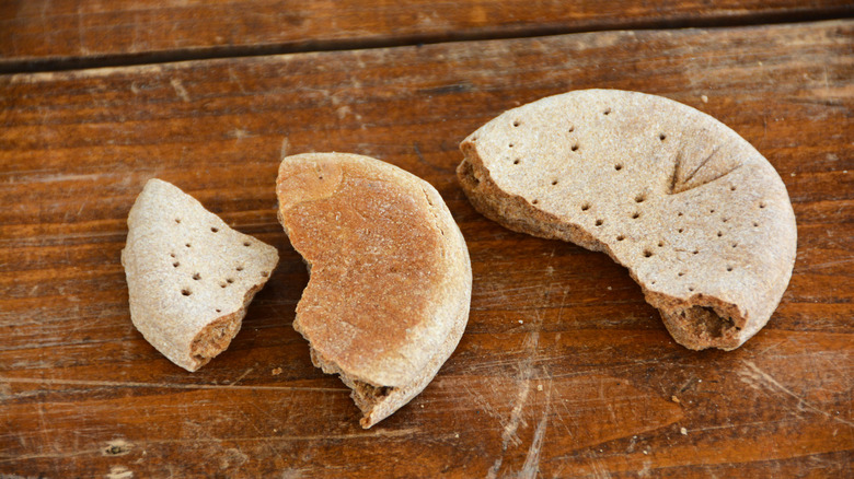 hardtack biscuit on wooden table