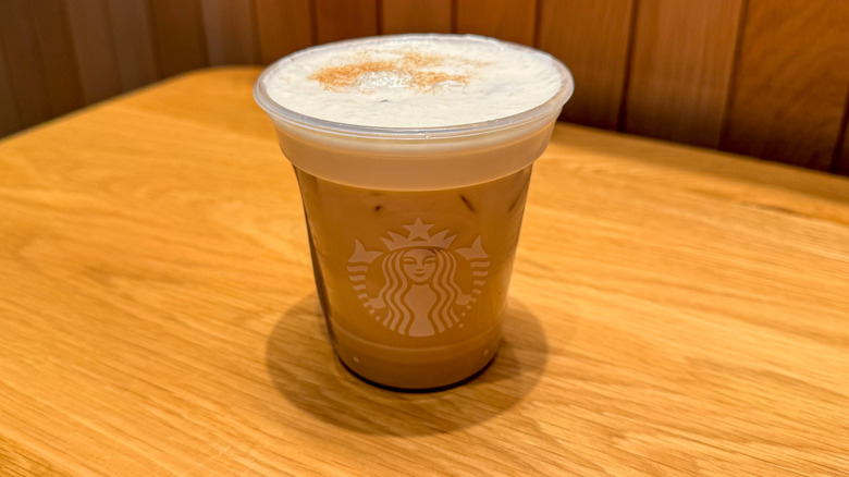 Iced Banana Bread Latte on a counter