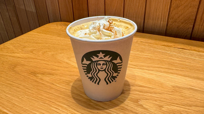 Starbucks pumpkin spice latte in a cup