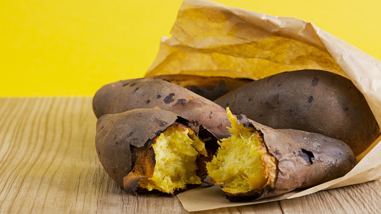 A Korean sweet potato called goguma, split in half.