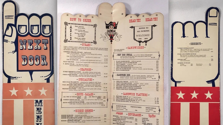 A menu from Next Door, an American restaurant chain from the 1970s.