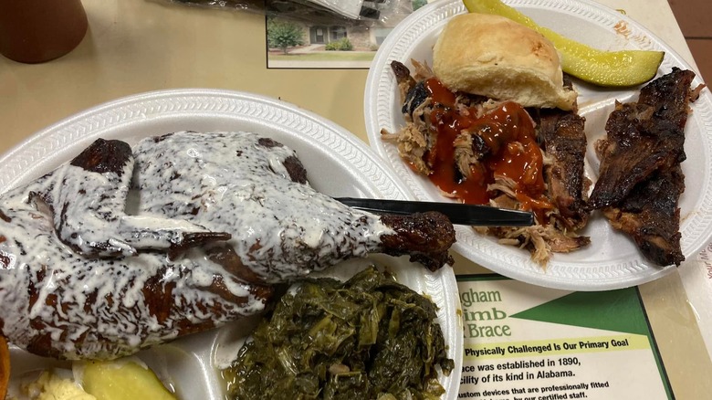 Chicken drizzled with white sauce and other sides from Miss Myra's Pit Bar-B-Q