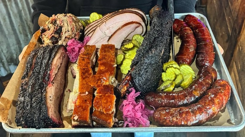 A plate of meats from Hoodoo Brown BBQ