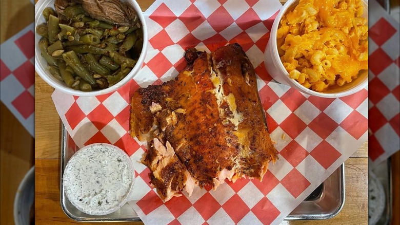 Barbecued salmon and sides from Carr's BBQ