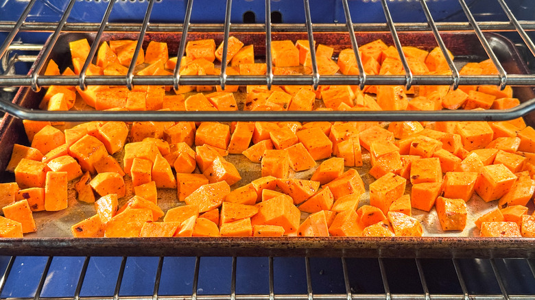 baking sheet in oven