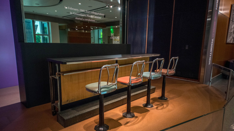 The portion of the counter and four chairs from the Greensboro sit-ins that occurred at a Woolworth's lunch counter in 1960